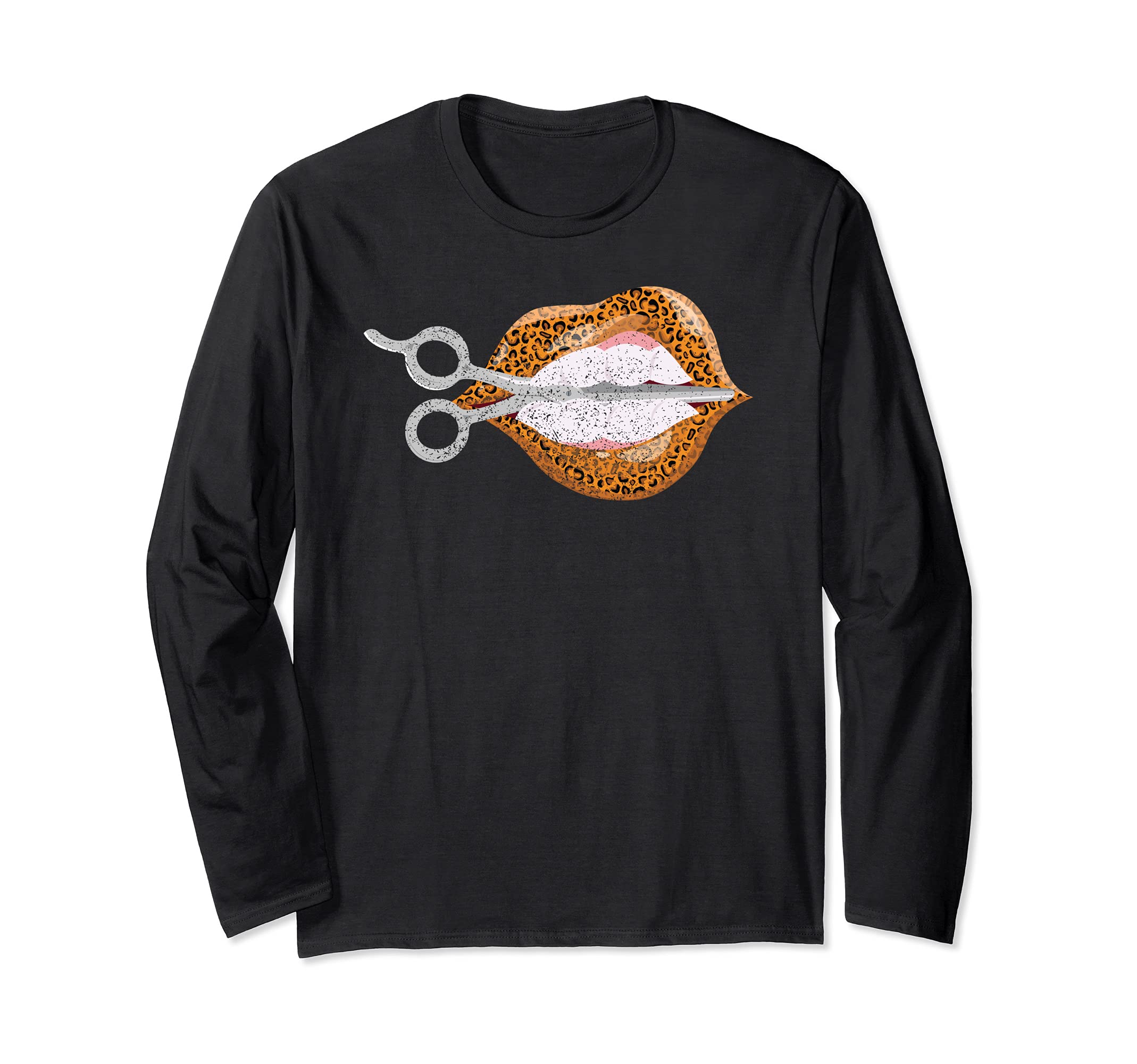 Cool Hair Hustler Hairstyle Leopard Lips With Scissor Lovers Long Sleeve T-Shirt