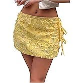 MakeMeChic Women's 3D Floral Sequin Skirt Bow Tie Side Bodycon Summer Mini Skirts
