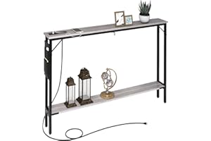 SAUCE ZHAN Sofa Table with Outlet and 20W USB C Port, 47" Console Table Behind Couch Table with Steel Frame, Narrow Entryway Table for Sofa, Living Room, Foyer, Hallway, Entry, Grey