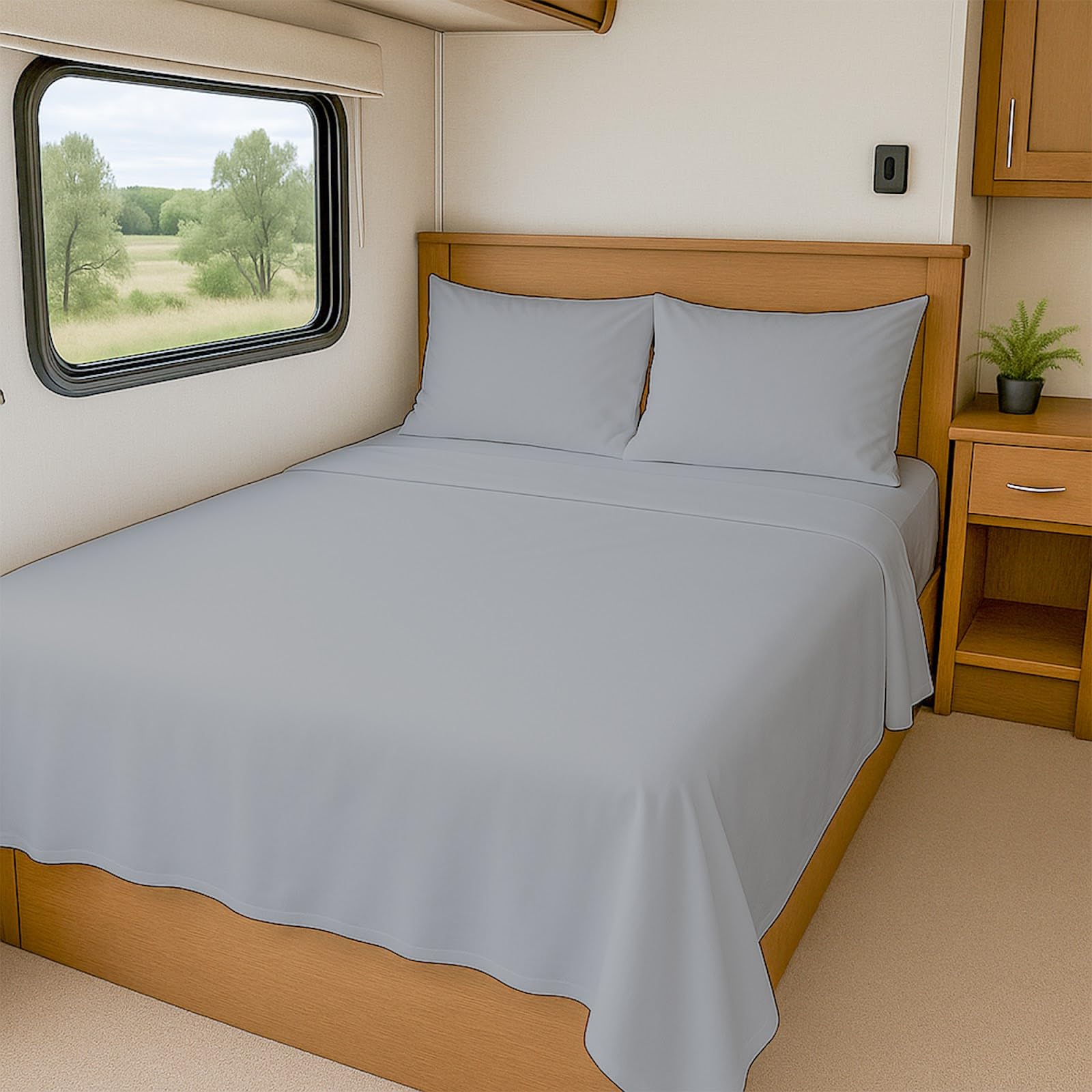 Photo 1 of Cottington Lane RV Sheets 100% Egyptian Cotton, RV King 72" x 80" Premium Quality 4 Piece Sheet Set for Campers, High Thread Count Light Grey Solid with 6-10" Deep Pocket