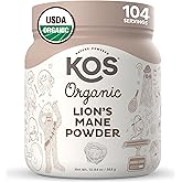 KOS Organic Lion's Mane Powder - Natural Nootropic Superfood - Vegan Functional Mushroom, Plant Based, USDA Certified, Non-GMO, Soy & Gluten-Free - 104 Servings