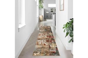 Lahome Washable Runner Rug with Rubber Backing- 2x8 Rug Runners for Hallways Non Slip Kitchen Rugs Non Skid, Modern Abstract Carpet Runner Indoor Floor for Bathroom Entrance Living Room Bedroom,Red