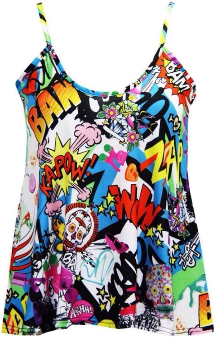 Womens New Comic Graffiti Bang Print Plus Size Legging Long Sleeve Strap Swing Dress Cami Vest