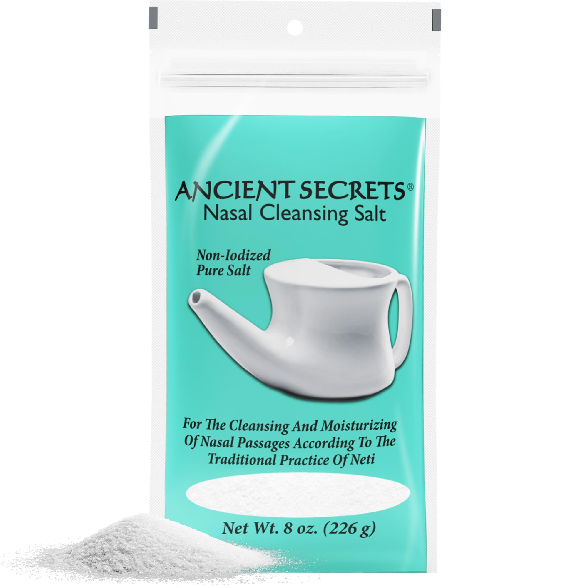 ANCIENT SECRETS Nasal Cleansing Salt, Non-Iodized – USP-Grade Sodium Chloride for Any Neti Pot, Sinus Irrigation System, 8 Oz