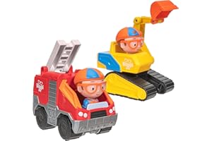 Blippi Mini Vehicles, Including Excavator and Fire Truck, Each with a Character Toy Figure Seated Inside - Zoom Around The Room for Free-Wheeling Fun - Perfect for Young Children