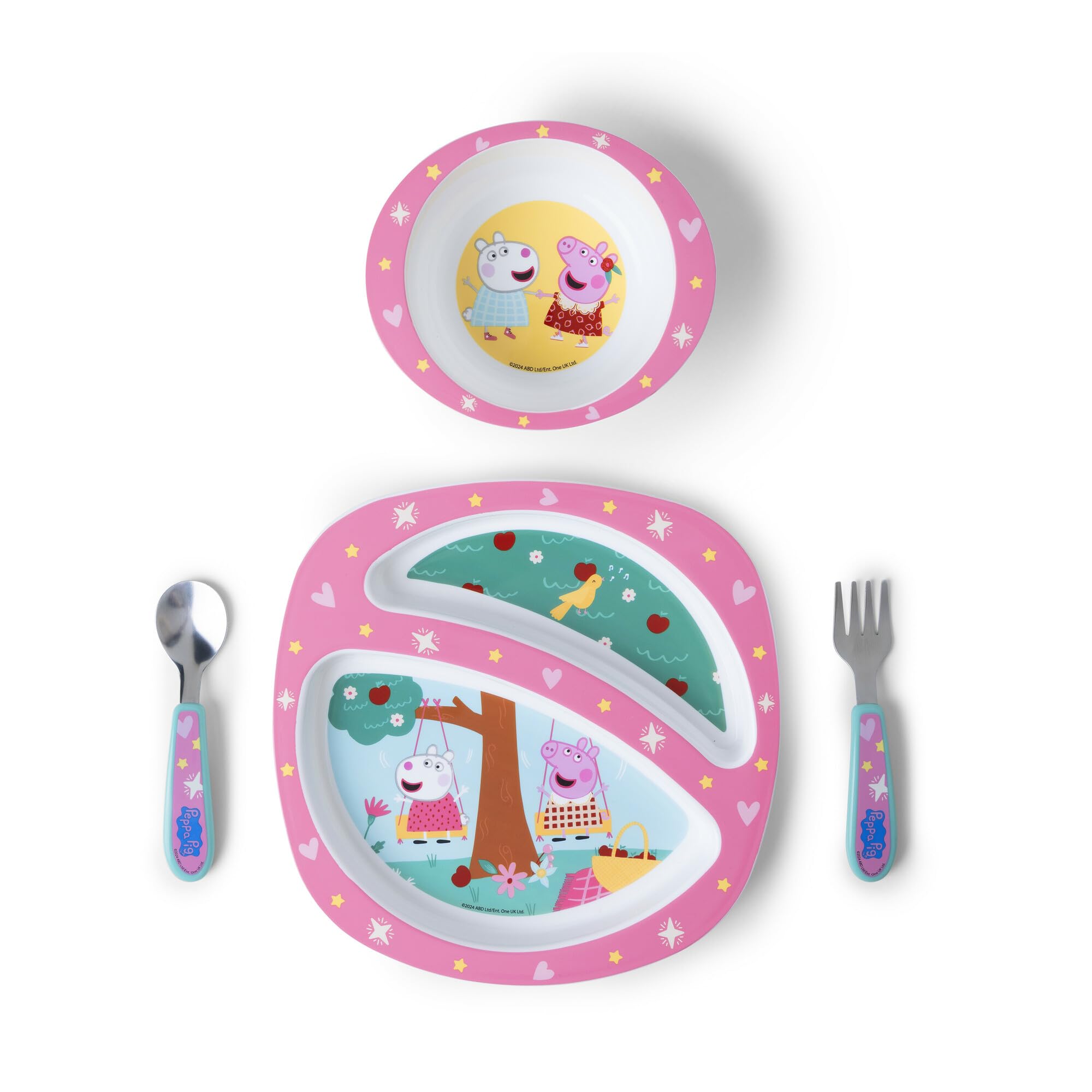 Photo 1 of The First Years Peppa Pig Toddler Dinnerware Set - Includes Toddler Plate, Divided Bowl, and Toddler Utensils - Dishwasher Safe Toddler Feeding Supplies Made without BPA - 4 Count