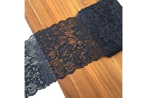 LUMKET 6 Inches Wide Stretchy Lace Ribbon Elastic Trim Fabric with Floral Pattern for Bridal Wedding Decorations, Sewing DIY Making and DIY Crafts-5 Yards (910 Black)