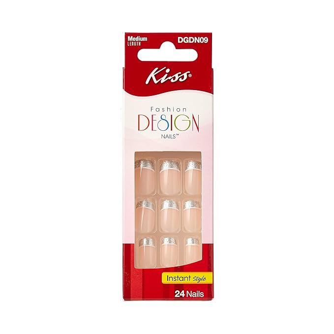 Kiss Fashion Design Fake Fingernails Finger Nail Pink Tip Medium Length False