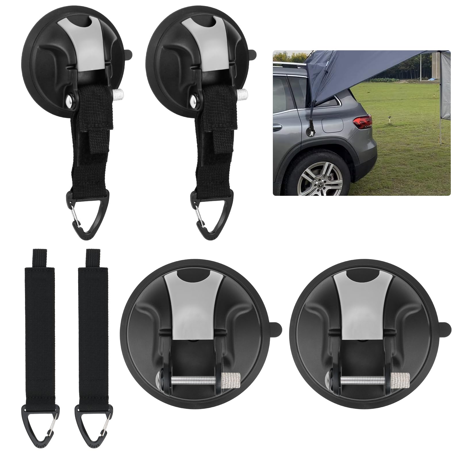 Photo 1 of 4 Pcs Heavy Duty Suction Cup Hooks, Car Camping Essentials Tie Down, Outdoor Strong Suction Cup for Camping Tarps RV Car SUV Awning Boat Tent Window Glass, Portable Suction Securing Hook