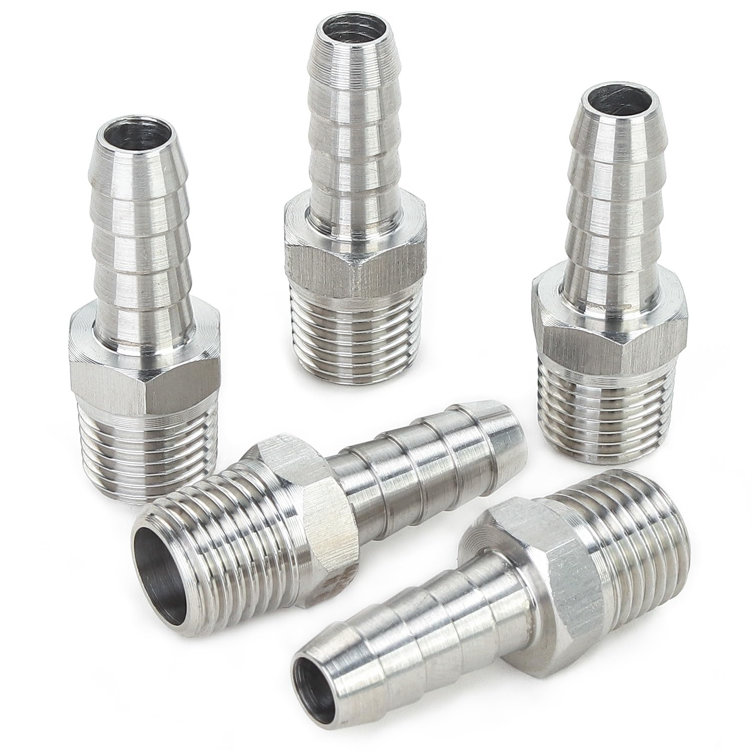 LTWFITTING Stainless Steel 316 Barb Fitting Coupler/Connector 1/4-Inch Male BSPT x 5/16-Inch(8mm) Hose Barb Fuel Gas Water (Pack of 5)