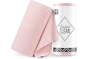 Fantasticlean Microfiber Cleaning Cloth Roll -40 Pack, Tear Away Microfiber Towels, 12" x 12", Reusable, Washable, Scratch Free, Ultra Absorbent Dishcloth for Car, Home Supplies, Pet, Kitchen (Pink)