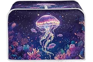 Talayituse Jellyfish Fish Water Plants Print 4 Slice Toaster Covers Dust Protection Bread Maker Covers Toaster Oven Cloth Cover Kitchen Accessories Washable Appliance Cover, M
