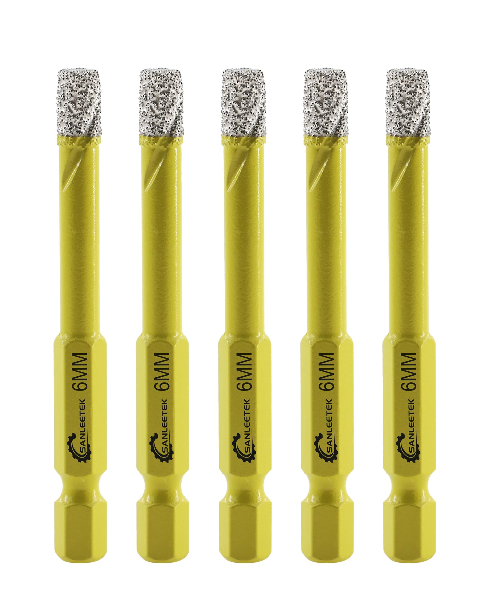 Dry Diamond Drill Bits Set - 5pcs 6mm SANLEETEK Hole Saw Kit with Quick Change Hex Shank for Marble Granite Ceramic Porcelain Tile Stoneware Quartz — image 1