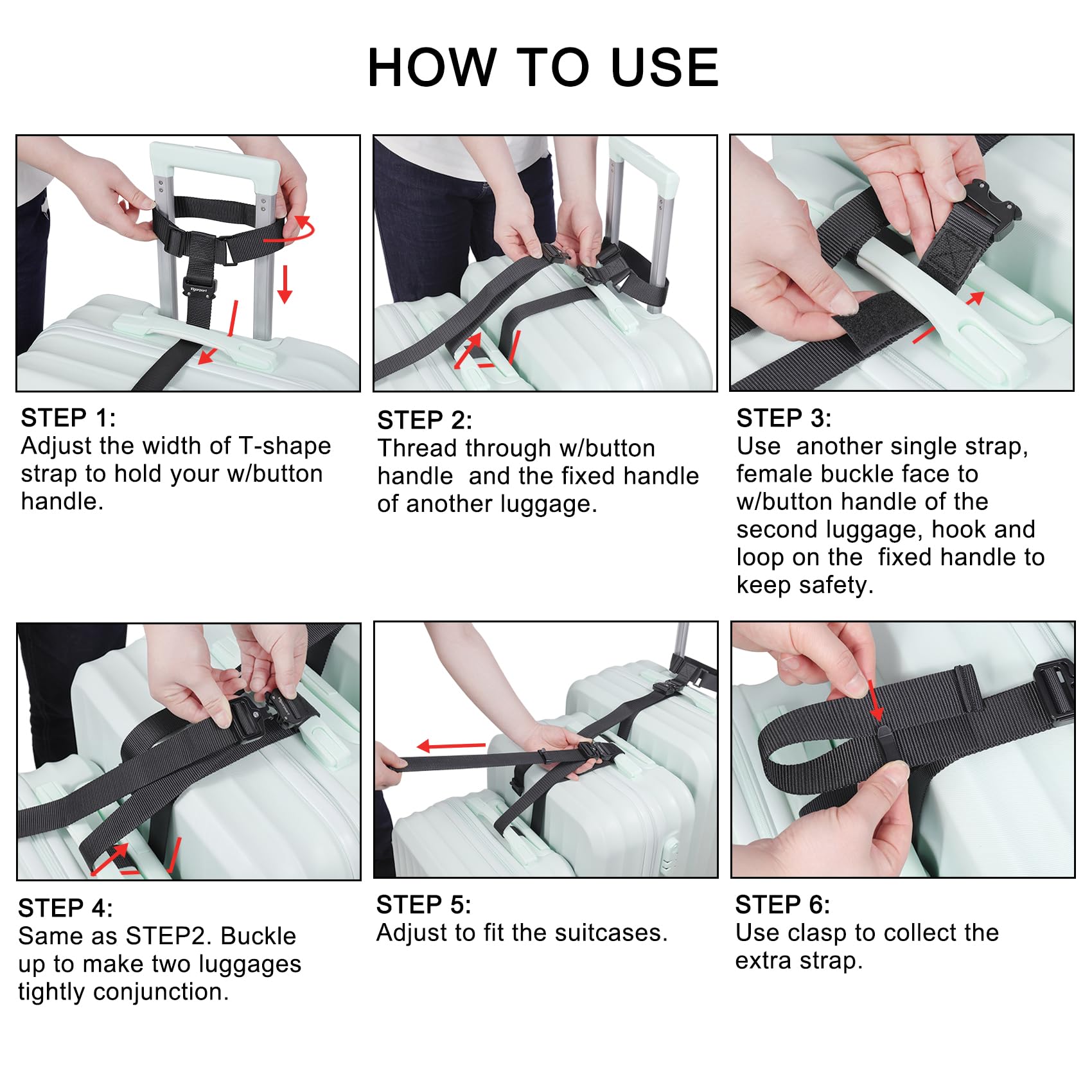 Vigorport Vigorport Luggage Straps, Straps for Suitcase, Add A Bag Adjustable Attachment Accessories for Connect Your 3 Luggage Together(1.25'' Width M Size)