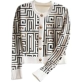 Verdusa Women's Graphic Button Down Cardigan Long Sleeve Crew Neck Lightweight Knit Sweaters