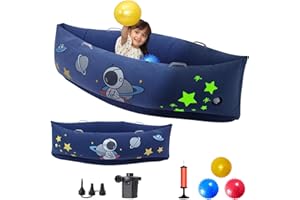 MOOZHEALTH Sensory Peapod Chair for Kids with Luminous Space Print|60 Inches Sensory Canoe for Autism Children in Bedroom,Kitchen,Nursery & Daycare,Room Must Haves with 3 Balls and Electric Air Pump,Space Blue