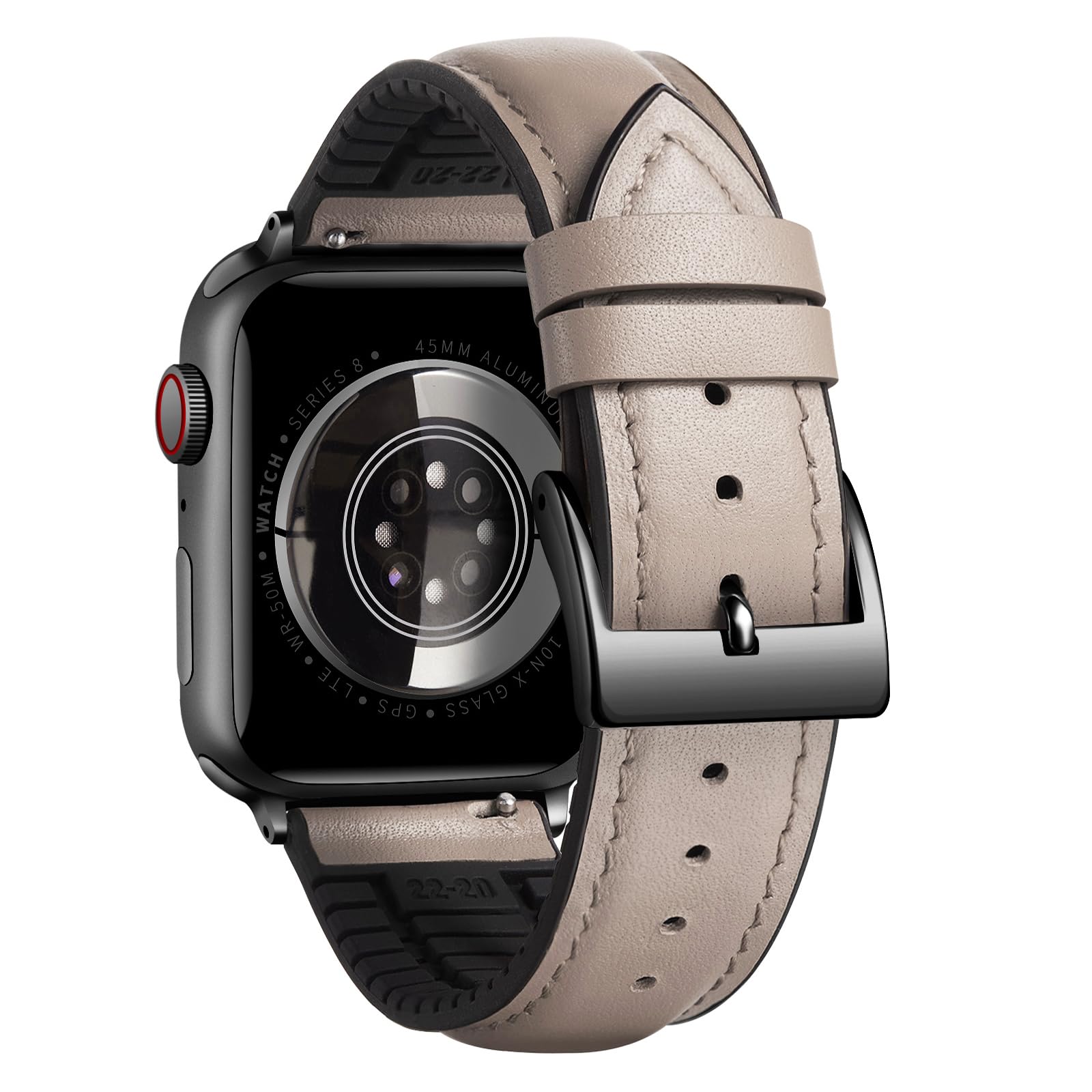BINLUN Compatible with Apple Watch Bands Leather Soft Silicone Inner Hybrid Sweatproof 42mm 44mm 45mm 46mm 49mm Watch Strap for iWatch Ultra SE Series 11/10/9/8/7/6/5/4/3/2/1(Black Buckle,Beige)