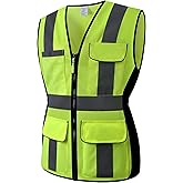 HoliSecure Safety Vest for women, Hi vis Reflective Lady Work vest With 9 Multi Pocket And Zipper