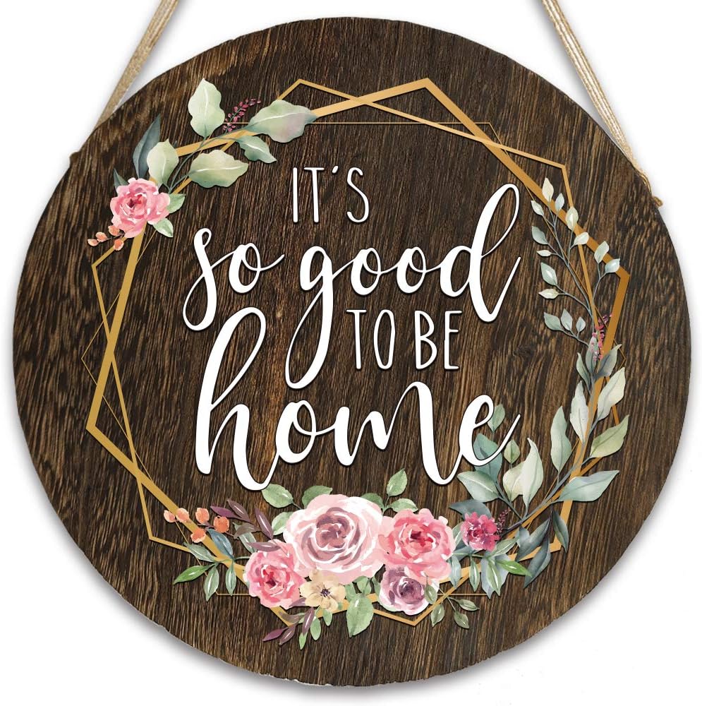 vizuzi It's So Good to Be Home Front Door Hangers Hanging Sign, Rustic Wood Round Hanging Wreaths Sign for Rustic Farmhouse Porch Outdoor Decor Housewarming Gift