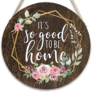 vizuzi It's So Good to Be Home Front Door Hangers Hanging Sign, Rustic Wood Round Hanging Wreaths Sign for Rustic Farmhouse Porch Outdoor Decor Housewarming Gift