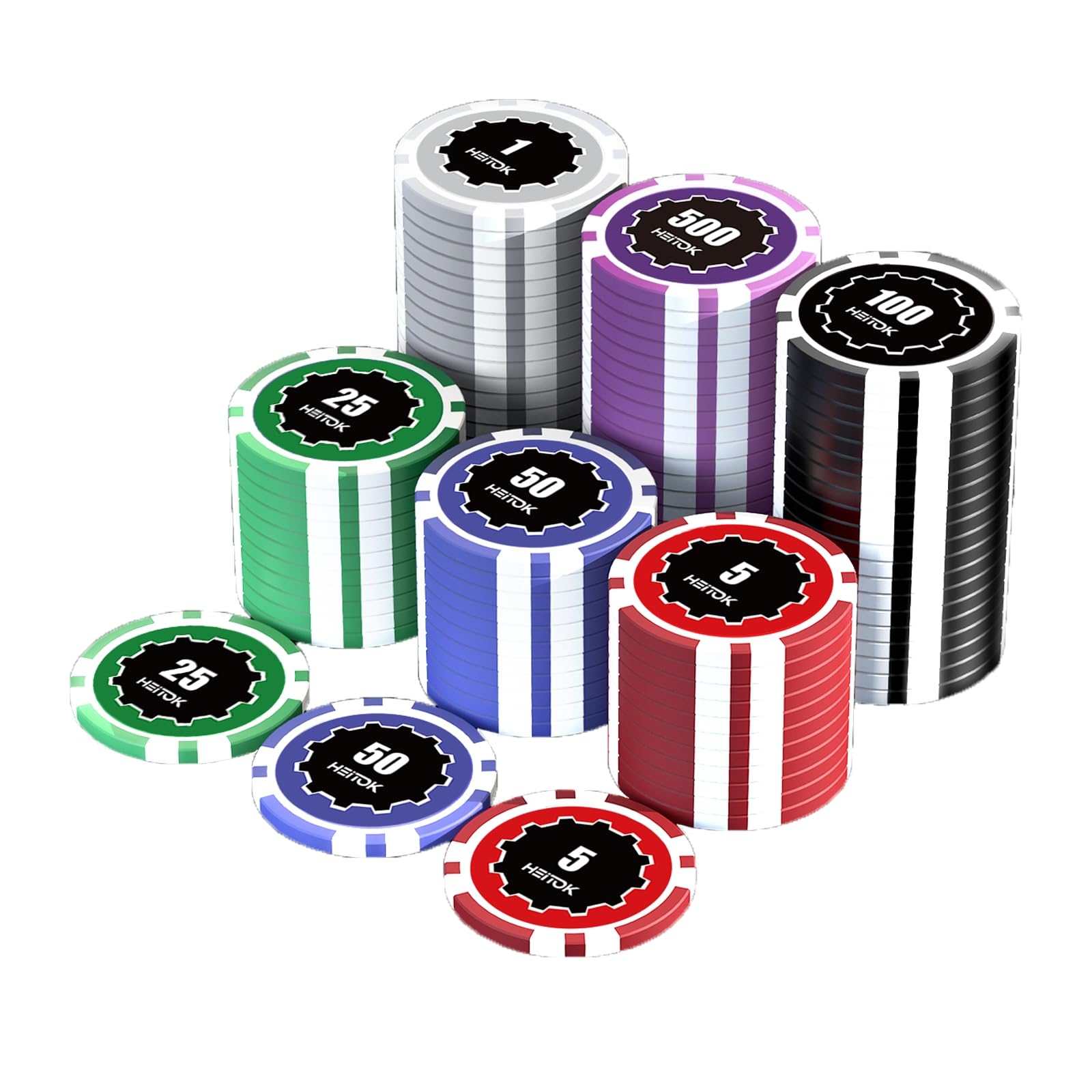 HEITOK Poker Set with Denominations, 100pcs 11.5 Gram Poker Chips Bulk in Cardboard Box from $1 to $500 for Casino Games