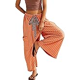 Bankeng Women Drawstring Striped Pants Loose Wide Leg Lounge Pants Casual Palazzo Pants Trousers with Pockets