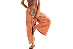 Bankeng Women Drawstring Striped Pants Loose Wide Leg Lounge Pants Casual Palazzo Pants Trousers with Pockets
