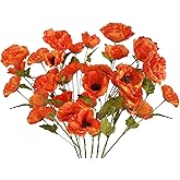 INSUNSIX 30 Heads 6 PCS Orange Poppy Flowers Artificial Flowers Silk Flowers 32 in Poppy Flowers for Wedding Home Party Table Centerpiece Arrangement Decoration (Orange)