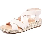 Veittes Women's Platform Wedge Heel Sandals - Open-Toe Adjustable Elastic Strappy, lightweight Rubber Sole, Comfortable Insole, Casual Summer Strappy Sandals.