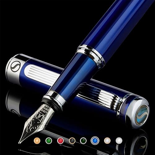 Scriveiner Midnight Blue Fountain Pen Stunning Luxury Pen with Chrome  Appointments, Schmidt Nib (Medium), Best Pen Gift Set for Men Women,