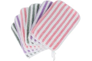 6 Striped Bath Mitts Washcloths, PHOGARY Small Hand Towels with Hanging Loop, 5"x8" Super Absorbent Soft Coral Fleece Face Towels Kid Teen Adult Body Facial Cloths Machine Washable Cloth for Showering