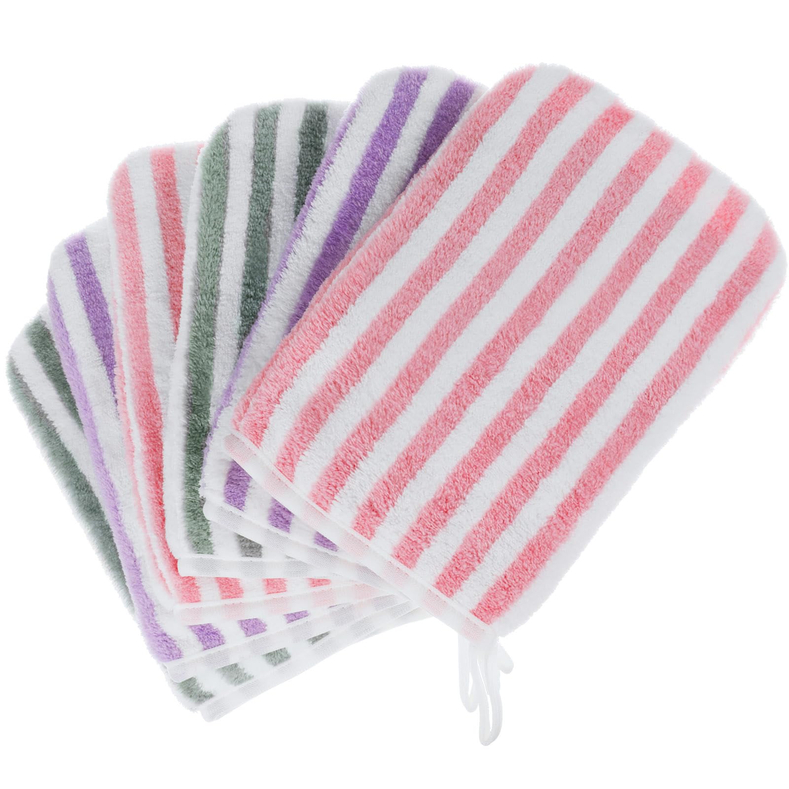 PHOGARY Face Cloths Body Wash Mitt, Super Absorbent & Soft Face Towels Facial Mitts, Reusable Makeup Remover Cloth Facial Cleansing Cloths, Coral Fleece Microfiber Wash Cloth,13x20cm,6pack,Striped