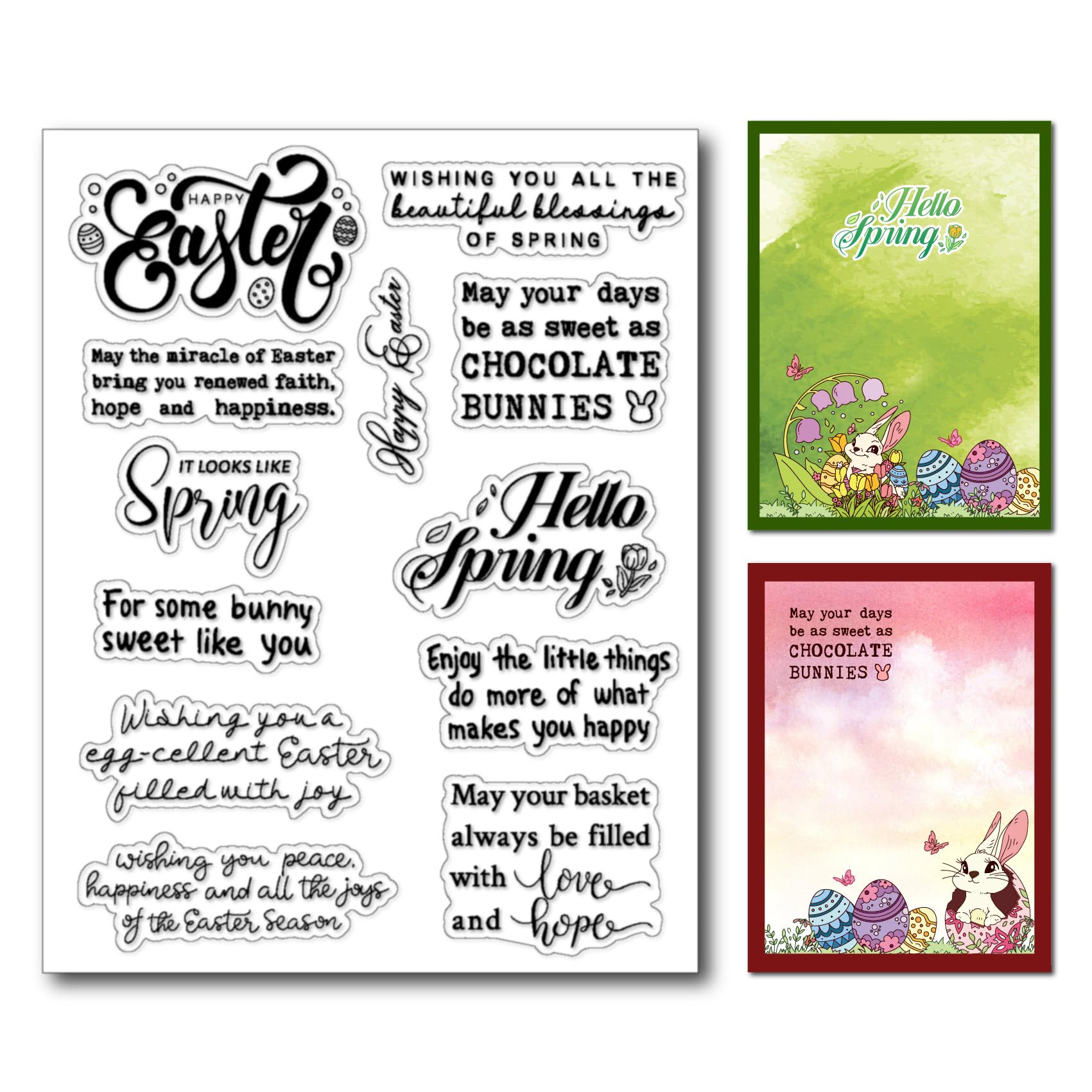 arriettycraft Happy Easter Sentiment Clear Stamps for Card Making Easter Blessings Hello Spring Transparent Silicone Stamps for Scrapbooking Journals Photo Album Decoration
