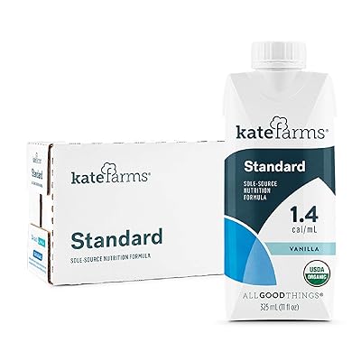 Kate Farms Standard 1.4 Vanilla Meal Replacement Formula Drink, Dairy, Soy, and Gluten-Free, Essential Vitamins, Organic Plant-Based Protein for Oral and Tube Feeding, 11 Fluid Ounces (Case of 12)
