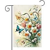 BlissYard Spring Daffodil Garden Flag 12x18 Inch Double-Sided Yard Decoration Butterflies Blooming Flowers for Outdoor Outside Spring Decor Home Farmhouse Summer Decorations