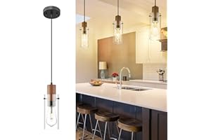 Emak Mini Black Pendant Lights, 1-Light Cylinder Pendant Light Fixtures with Clear Glass Shade, Modern Farmhouse Hanging Lights for Kitchen Island, Bedroom, Bathroom, Dining Room, PL120-BK