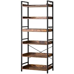 HCHQHS Adjustable 6 Tier Open Bookcase, Rustic