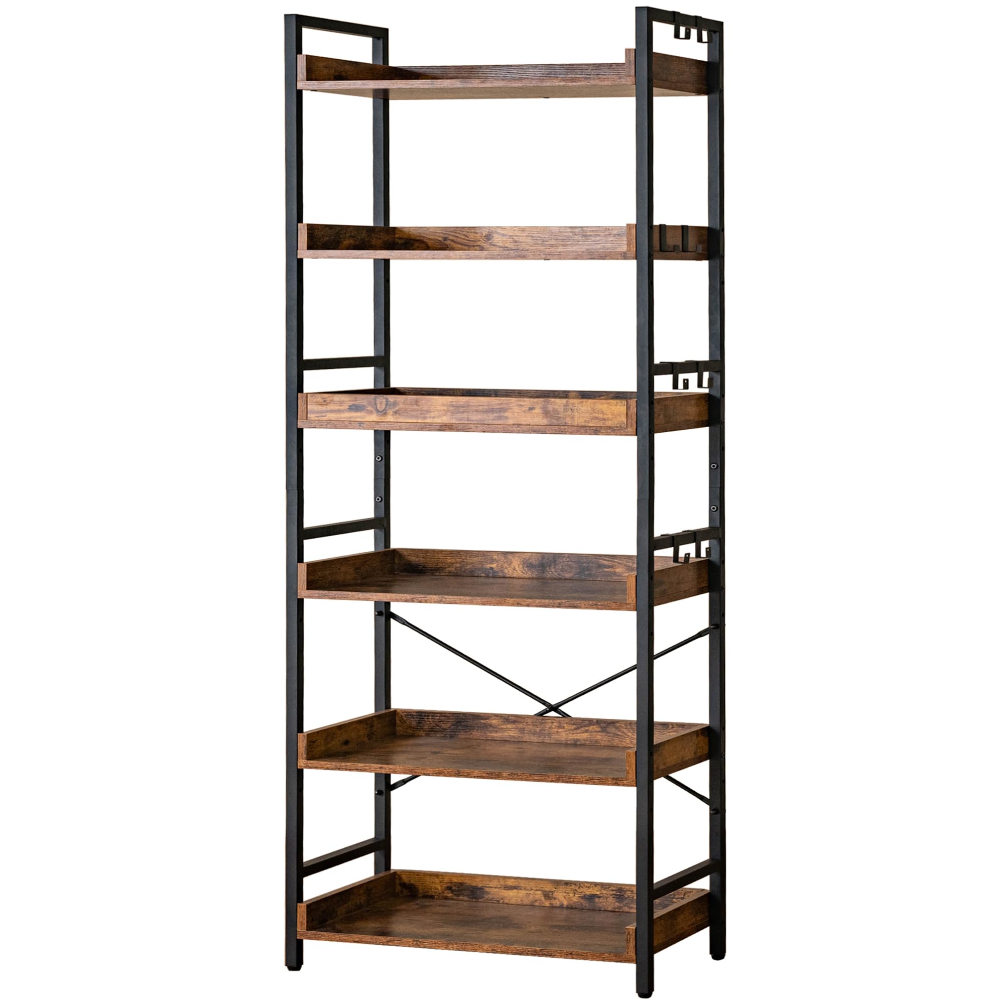 HCHQHS Adjustable 6 Tier Open Bookcase, Rustic