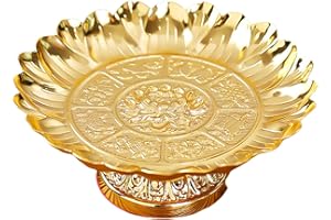 Vintage Alloy Lotuses Fruit Bowl for Buddhist Altars Decoration Home Centerpieces Sacred Offering Tray Gold