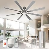 Homlit 72 Inch Smart Ceiling Fan with Light and Remote, Silver Ceiling Fan with Quiet Reversible DC Motor, Compatible with Alexa/Google/APP, 3CCT Dimmable Large Indoor/Outdoor Ceiling Fans for Patio
