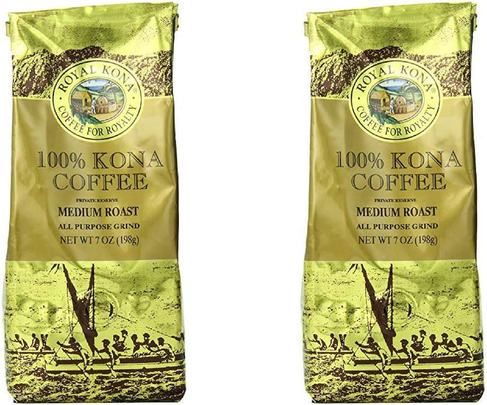 Royal Kona 100% Kona Coffee, Private Reserve Medium Roast - 2 Pack Ground (2 x 7 Ounce)