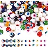 Elecrelive 240Pcs Glass Evil Eye Beads Colorful Round Eyeball Beads 6mm 12 Colors Turkish Evil Eye Charms for DIY Bracelets Necklace Earring Jewelry Making
