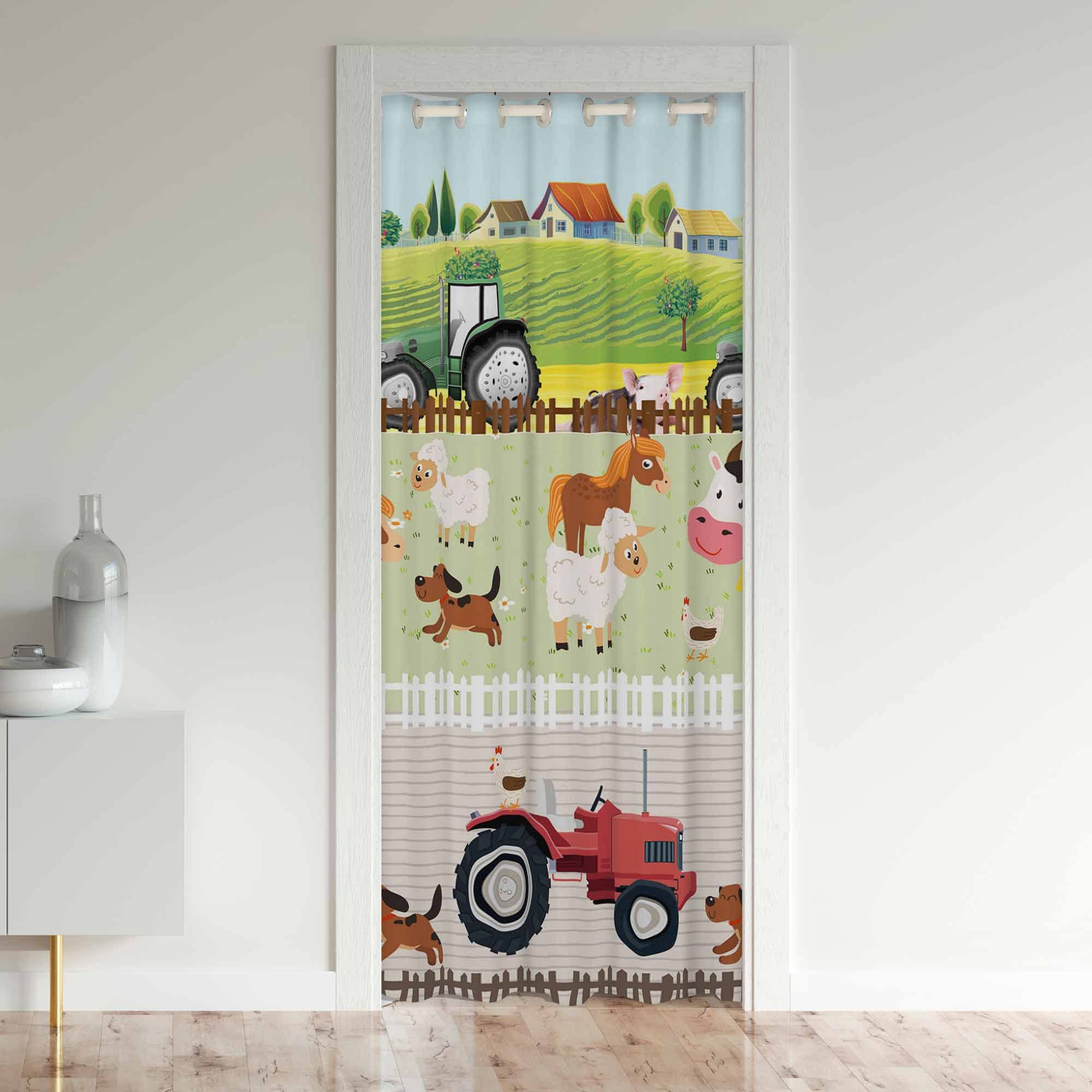 Farm Animal Privacy Heat Blocking Blackout Thermal Insulated Door Curtain Pig Cow Dog Door Curtain for Doorway Privacy Farmhouse Room Darkening Thermal Insulated Curtain Drape 106x203cm 1 Panel
