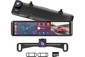 BOSCAMPLUS 4K Rear View Mirror Camera with Carplay & Android Auto: 11.26" Smart Touch Screen Mirror Dash Cam Front and Rear with Voice Control, Parking Monitor, Reverse Assist for Car Truck SUV Van (64GB Card)