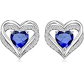 CiNily Heart Stud Earrings S925 Sterling Silver Post Studs Cubic Ziconia Dainty Earrings 14K White Gold Plated Birthstone Earrings Studs Birthday Weddings Gifts for Her Women Girls