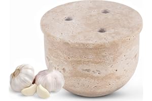Radicaln Marble Garlic Keeper for Counter 4.5 Inch Travertine Handmade Small Garlic Holder For Countertop, Ideal Garlic Clove