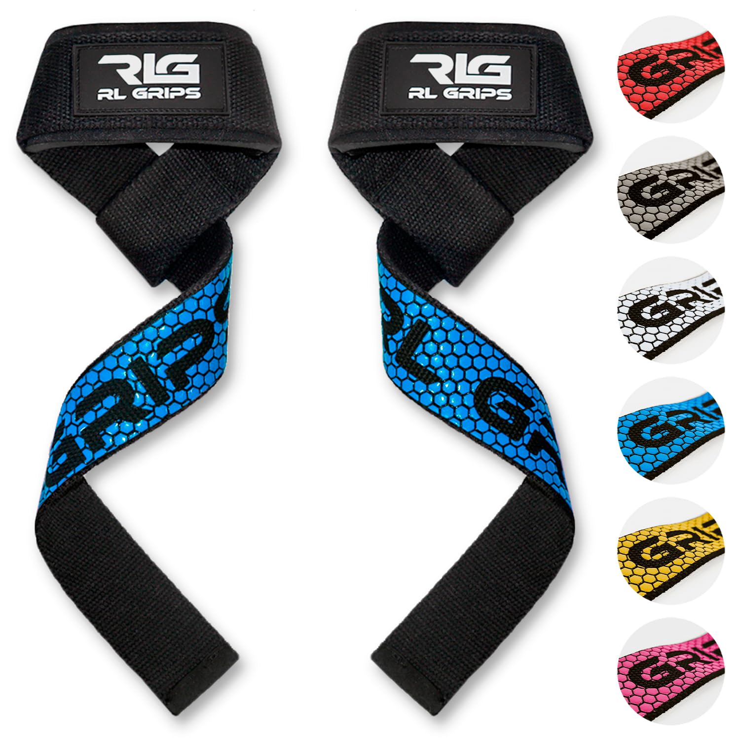RL Grips® Gym Straps for Weightlifting – Padded Lifting Straps with Silicone Grip – Straps for Powerlifting, Deadlifts, Rows, and Pulldowns (Blue)