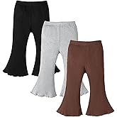 Coaturi 3 Pack Baby Girl Pants: Infant Solid Ribbed Flare Pants Cotton Pull On Bottoms Leggings for Toddler 0-24 Months