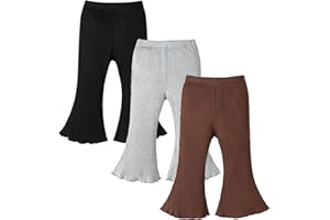 Coaturi 3 Pack Baby Girl Pants: Infant Solid Ribbed Flare Pants Cotton Pull On Bottoms Leggings for Toddler 0-24 Months