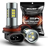 SEALIGHT H11/H8/H16 LED Fog Light Bulbs, 6000K Xenon White, 27 SMD Chips, 360-degree Illumination, Non-polarity, Pack of 2